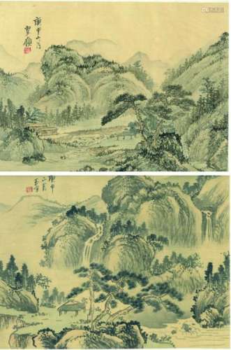 ChineseAntiquesandArtTwoalbumsheets,mountainlandscapes-30.5x36.5cm.Ink[...]