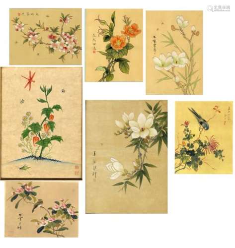 ChineseAntiquesandArt12albumpages,flowersandbirds-Coloronyellowedsilk.[...]