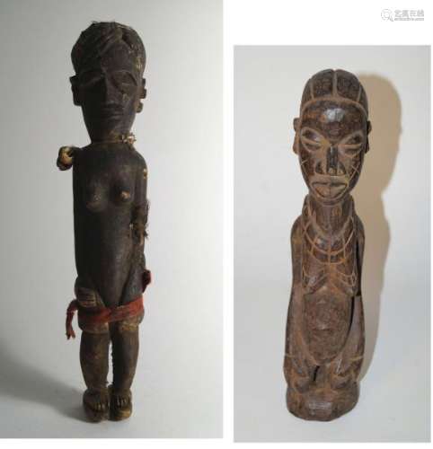 AfricanArtTwowoodenfigures-a)H.38,5cm.Maternity.Threedeepinsectholes.[...]
