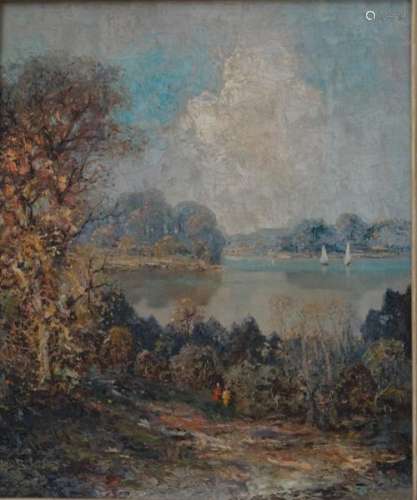 EuropeanArtBauer,W.Painting,AutumnRiverLandscape,ca.1920-40-59x49cm.[...]