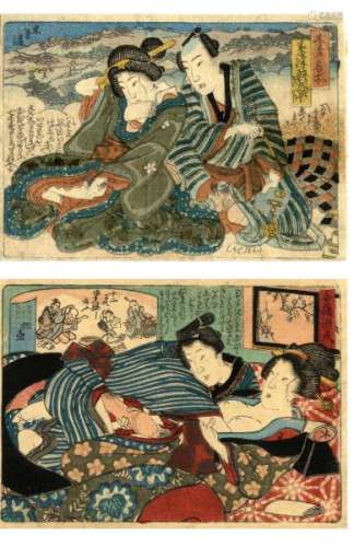 JapaneseWoodblockPrintsKunisada,Utagawa1786-1865TwosmallShunga-(a)8.9x[...]