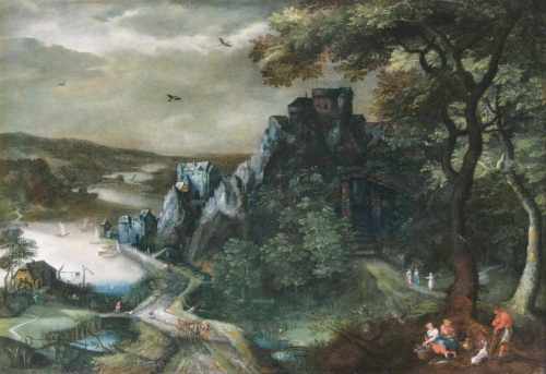 David Vinckboons(Mecheln 1576 - Amsterdam 1629)Weite Landschaft mit Burg auf einem HügelUm 1603,