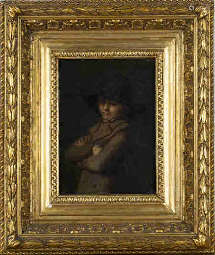 British School - Portrait of a Boy wearing a Wide-brimmed Hat, late 18th/early 19th century oil on