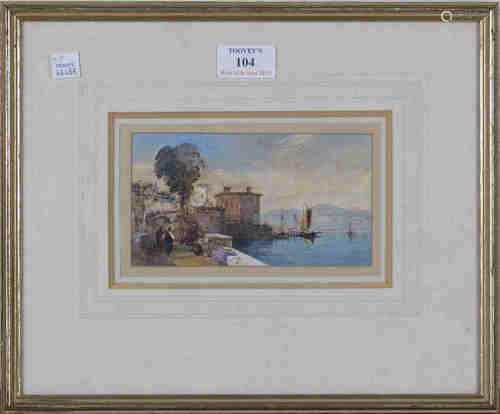 Thomas Charles Leeson Rowbotham - Italian Lake Scene, watercolour, signed and dated 1868, 8.5cm x