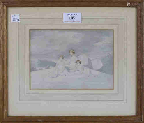 Attributed to Adam Buck - 'Martha, Katherine and Isabel Butler', 19th century watercolour, titled