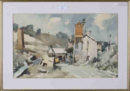 Edward Wesson - Landscape with Industrial Buildings, 20th century watercolour, signed in pencil,