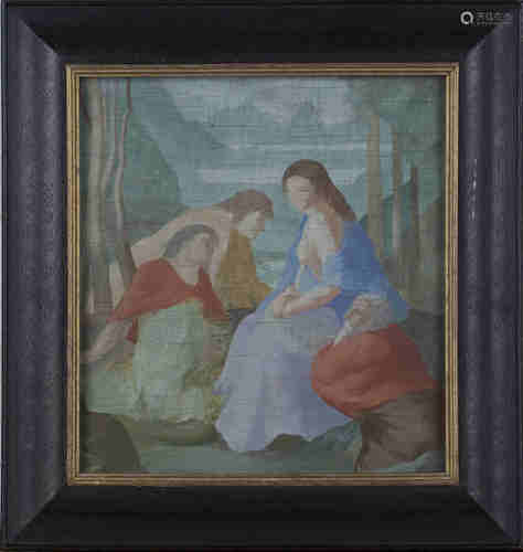 Follower of Pierre Puvis de Chavannes - Holy Family, 20th century oil on board, 24cm x 22cm,