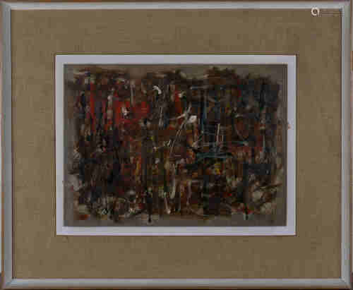 Peter Jones - Abstract, 20th century oil on board, signed with initials and dated '58 recto,