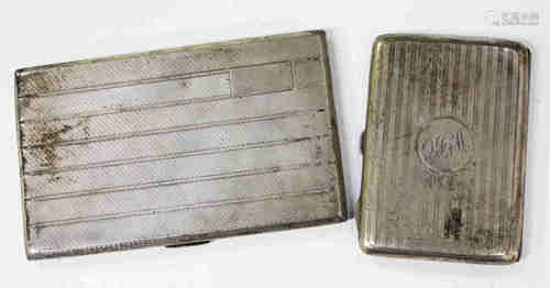 A George VI silver rectangular cigarette case with engine turned decoration, Birmingham 1946 by