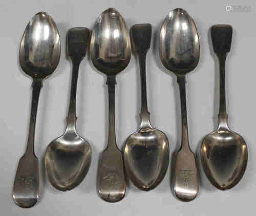 A set of three William IV silver Fiddle pattern tablespoons, London 1832 by William Chawner,