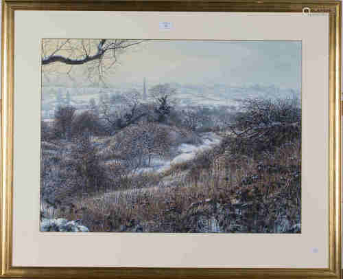 Circle of Martin Taylor - Extensive Winter Landscape, 20th century watercolour with gouache, 54cm