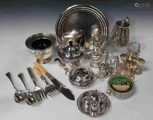 A collection of plated items, including two teapots, a pair of vases and a pair of fish servers,