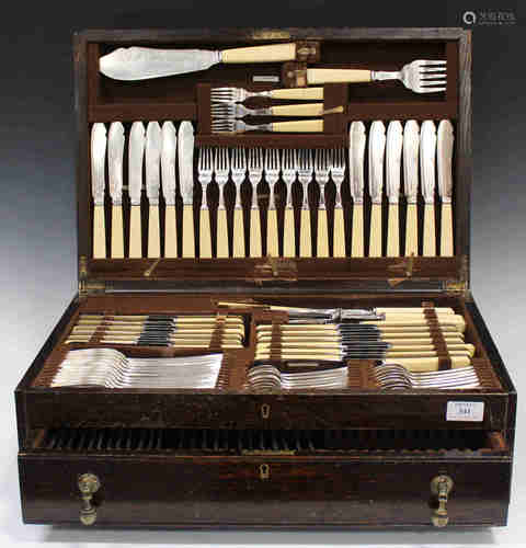 A George V part canteen of plated Beverley pattern cutlery by Poston & Co Ltd, within an oak canteen