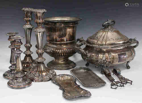 A collection of early 19th century Sheffield plate items, including an oval soup tureen and cover,