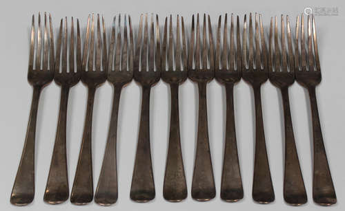 A set of eleven George III silver Old English pattern tableforks, London 1806 by Thomas Wallis,