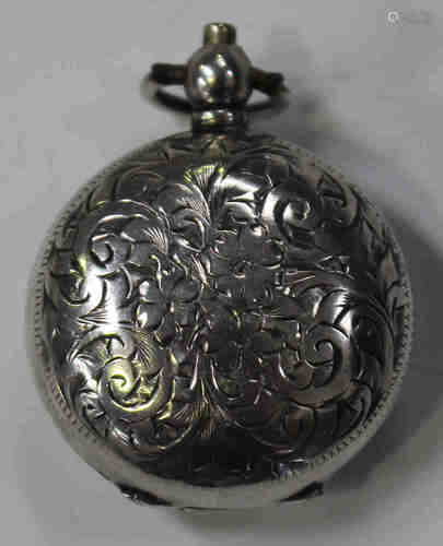 An Edwardian silver circular sovereign case, engraved with flowers and foliate scrolls, Birmingham