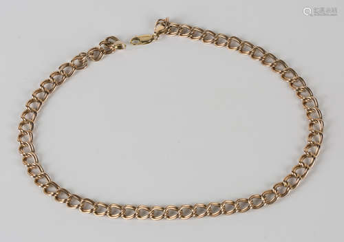 A 9ct gold twin curblink neckchain on a sprung hook shaped clasp, length 45.5cm.Buyer’s Premium 29.