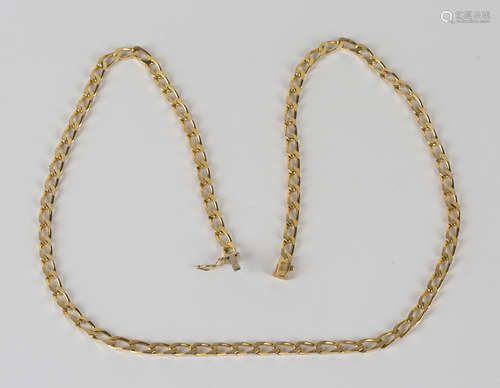 A 9ct gold faceted curblink neckchain on a snap clasp with a fold-over safety clasp, length 60cm,