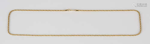 A 9ct gold necklace in an interwoven link design, on a boltring clasp, length 55.5cm, with a case.