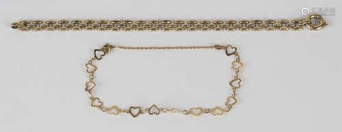 A 9ct gold bracelet in a three row curved link design, on a boltring clasp, detailed '9kt', length