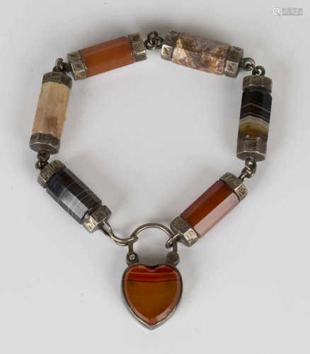 A silver mounted vari-coloured agate bracelet, probably Scottish, second half of the 19th century,