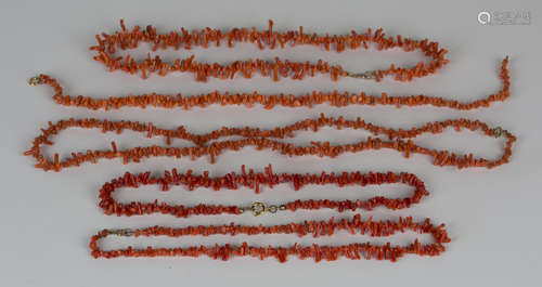 Five single row necklaces of branch coral, some graduating in size.Buyer’s Premium 29.4% (