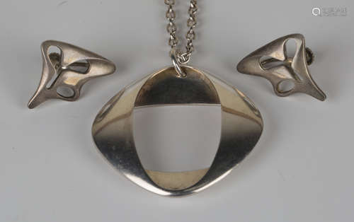 A Georg Jensen sterling pendant, designed by Henning Koppel, of abstract oval form, detailed '