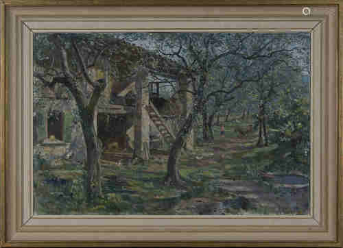 Charles Ernest Cundall - 'An Italian Garden', 20th century oil on canvas, signed recto, titled label