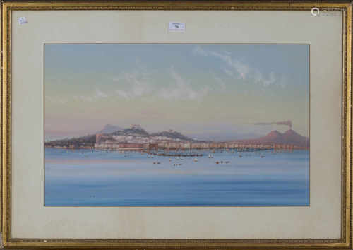 Circle of Gioacchino La Pira - Bay of Naples with the Eruption of Vesuvius, 19th century watercolour