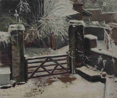 John Whitlock Codner - 'Snow Scene, Great George St., Bristol', 20th century oil on canvas, signed