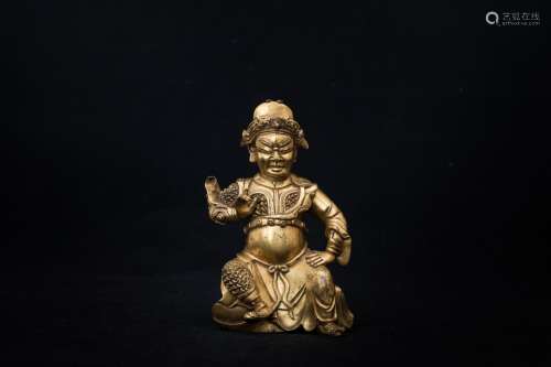 A Chinese Gilt Bronze Figure of Guanyu