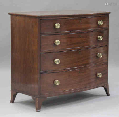 A Regency mahogany bowfront chest of four graduated long drawers, on bracket feet, height 98cm,