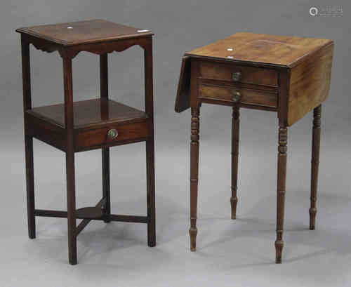 A George III mahogany two-tier bedside table, fitted with a drawer, height 83cm, width 38cm, depth