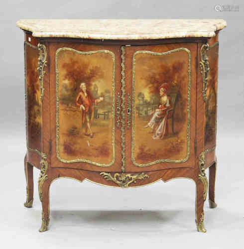 An early 20th century French vernis Martin painted and gilt metal mounted kingwood side cabinet, the