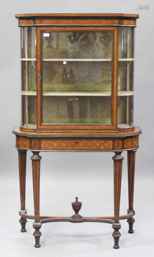 An Edwardian Neoclassical Revival satinwood break-bowfront display cabinet-on-stand with inlaid