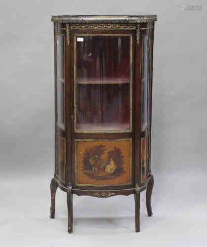 An early 20th century French vernis Martin painted and gilt metal mounted walnut vitrine, the marble