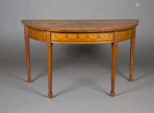 An Edwardian Neoclassical Revival satinwood demi-lune side table, the top finely inlaid with