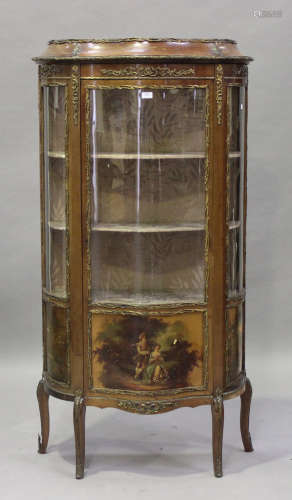 An early 20th century French vernis Martin painted and gilt metal mounted mahogany vitrine, the