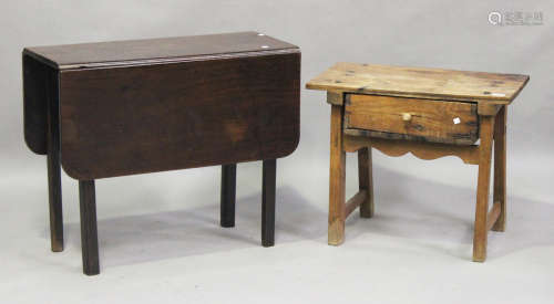 A 20th century pine low side table, fitted with a drawer, on block legs, height 57cm, width 69cm,