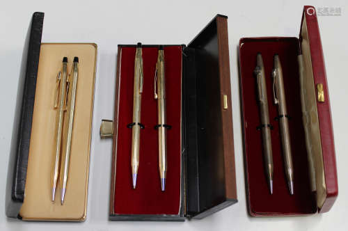A Cross silver cased 'Queen's Silver Jubilee' edition propelling pencil and ballpoint pen set,