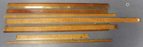 A group of seven 19th and early 20th century measuring rules, mostly by J. Rabone & Sons, together