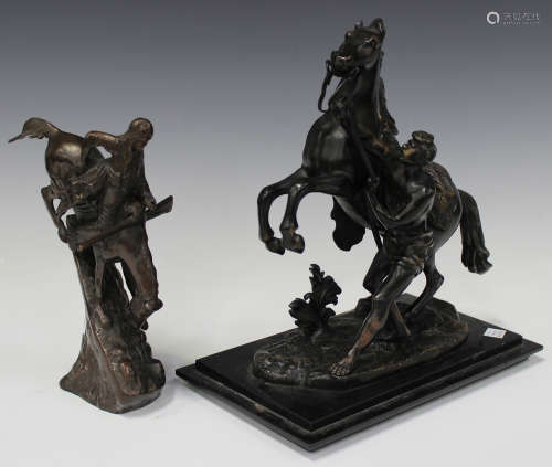 After Guillaume Coustou - a late 19th century black/brown patinated cast bronze model of a Marly