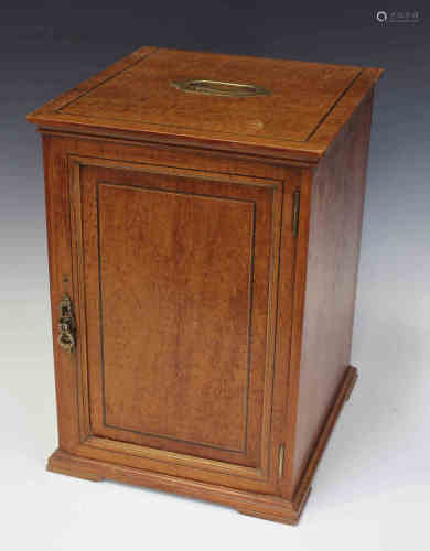 An Edwardian satinwood and line inlaid microscope case, the lid with recessed brass handle, the