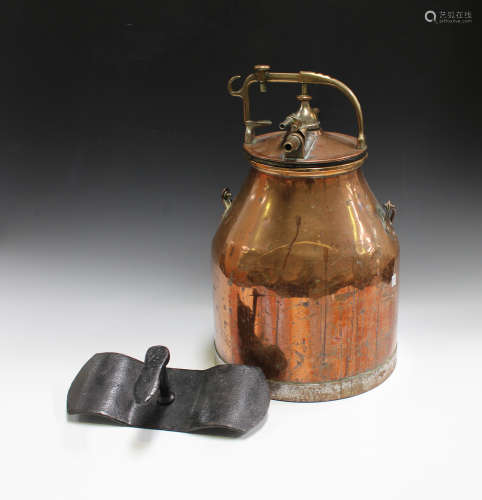An early 20th century copper dairy container, the lid fitted with valves and a handle, height