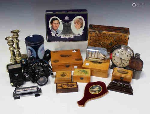 A mixed group of collectors' items, including a small Tunbridge ware box, length 10cm, various