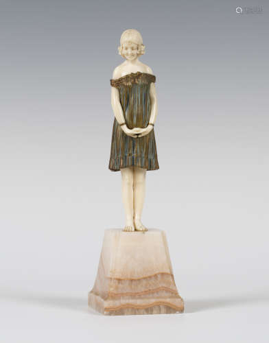 Demetre Haralamb Chiparus - Innocence, an Art Deco gilt cast bronze and carved ivory figure of a
