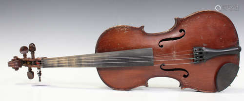 A violin bearing interior label detailed 'Copy of Nikolaus Amati made in Germany', length of back