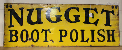 A Nugget Boot Polish enamelled advertising sign, detailed 'Imperial Enamel Co', 45.5cm x 122cm.