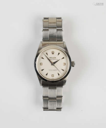 A Rolex Oyster-Perpetual steel gentleman's bracelet wristwatch, the signed silvered dial with