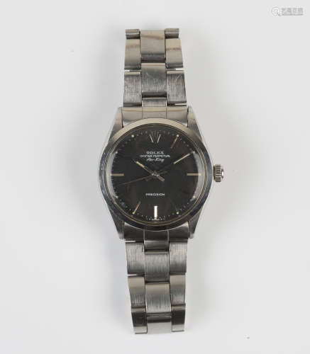 A Rolex Oyster Perpetual Air-King steel gentleman's bracelet wristwatch, the signed black dial